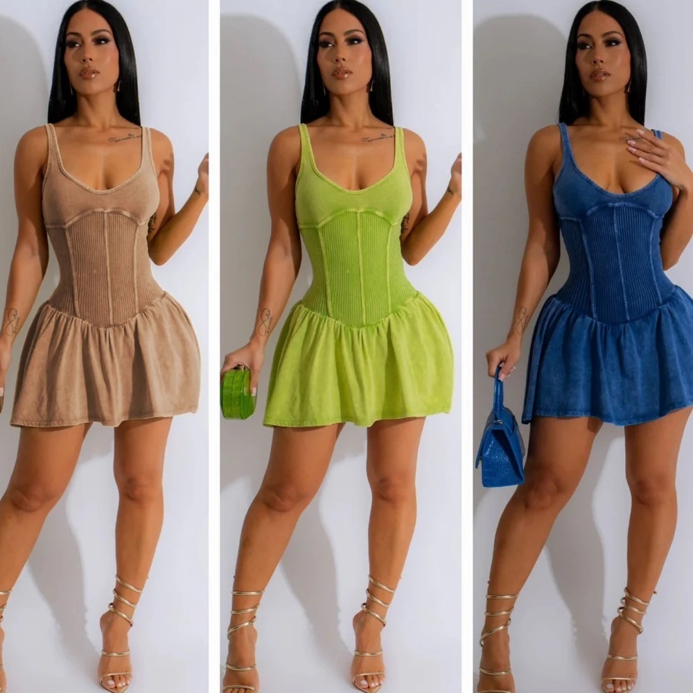 Women's Bijou Mini Skort Ribbed Romper Dress Pink